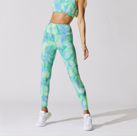 Carbon38 Tie Dye Ribbed 7/8 Legging in Green/Blue Tie Dye size XS NWT